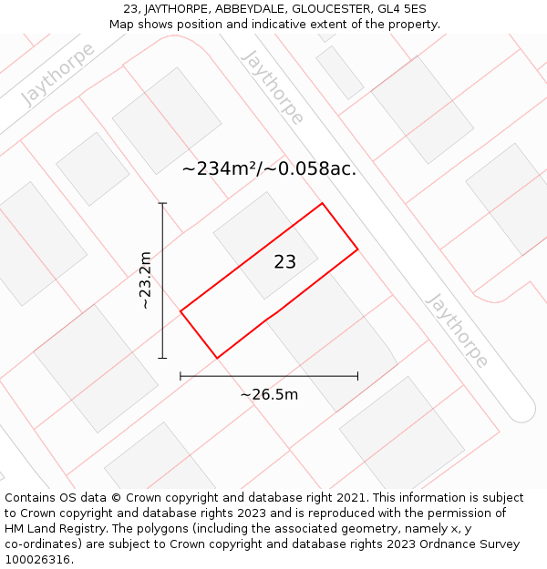 23, JAYTHORPE, ABBEYDALE, GLOUCESTER, GL4 5ES: Plot and title map