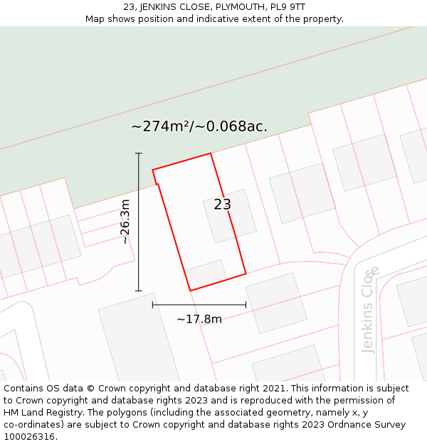 23, JENKINS CLOSE, PLYMOUTH, PL9 9TT: Plot and title map
