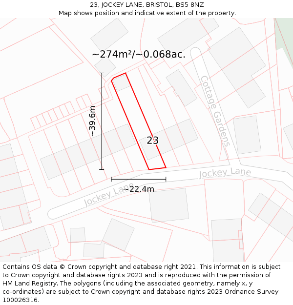 23, JOCKEY LANE, BRISTOL, BS5 8NZ: Plot and title map