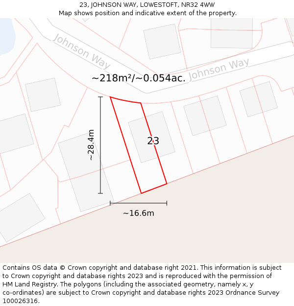23, JOHNSON WAY, LOWESTOFT, NR32 4WW: Plot and title map