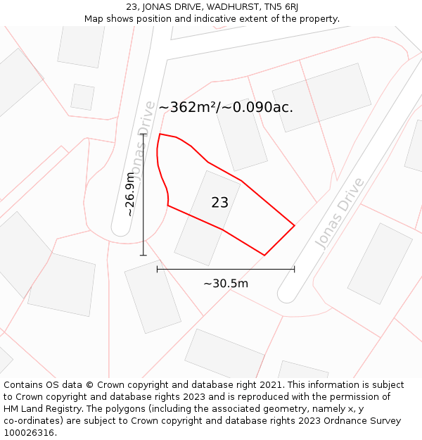 23, JONAS DRIVE, WADHURST, TN5 6RJ: Plot and title map