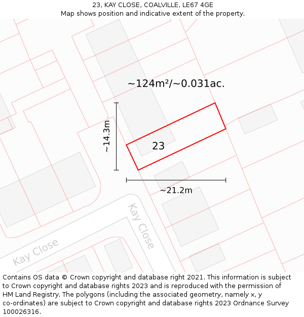 23, KAY CLOSE, COALVILLE, LE67 4GE: Plot and title map