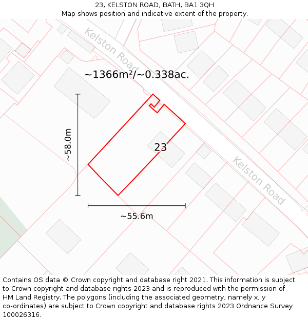 23, KELSTON ROAD, BATH, BA1 3QH: Plot and title map