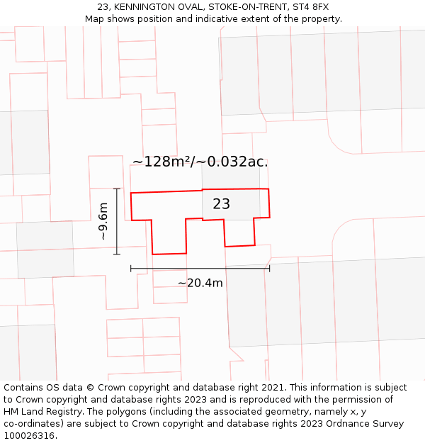 23, KENNINGTON OVAL, STOKE-ON-TRENT, ST4 8FX: Plot and title map