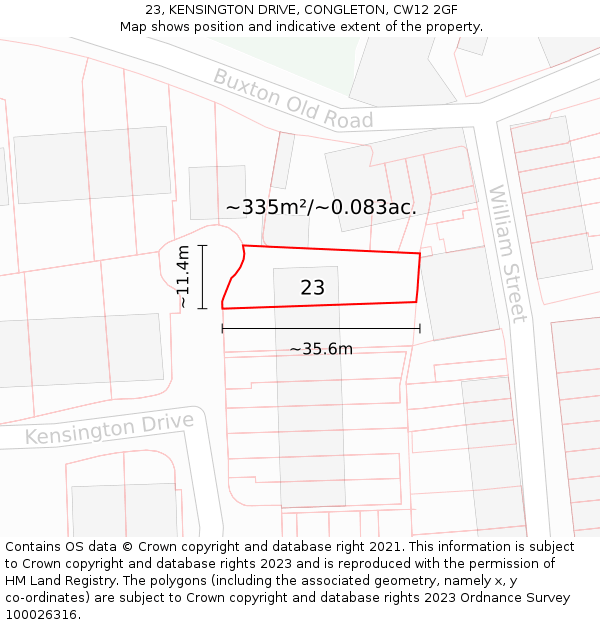 23, KENSINGTON DRIVE, CONGLETON, CW12 2GF: Plot and title map
