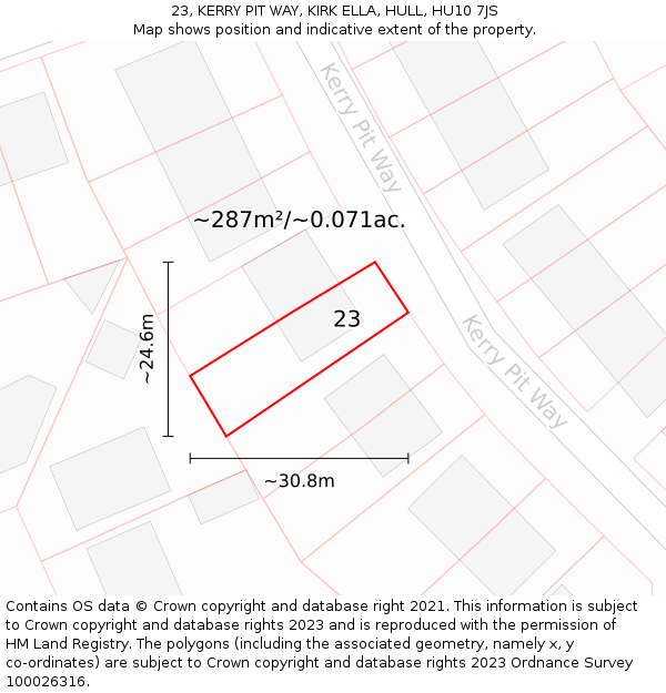 23, KERRY PIT WAY, KIRK ELLA, HULL, HU10 7JS: Plot and title map