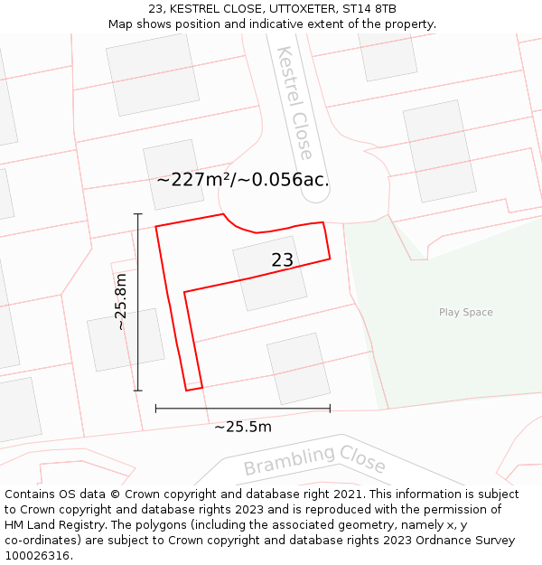 23, KESTREL CLOSE, UTTOXETER, ST14 8TB: Plot and title map