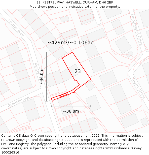 23, KESTREL WAY, HASWELL, DURHAM, DH6 2BF: Plot and title map