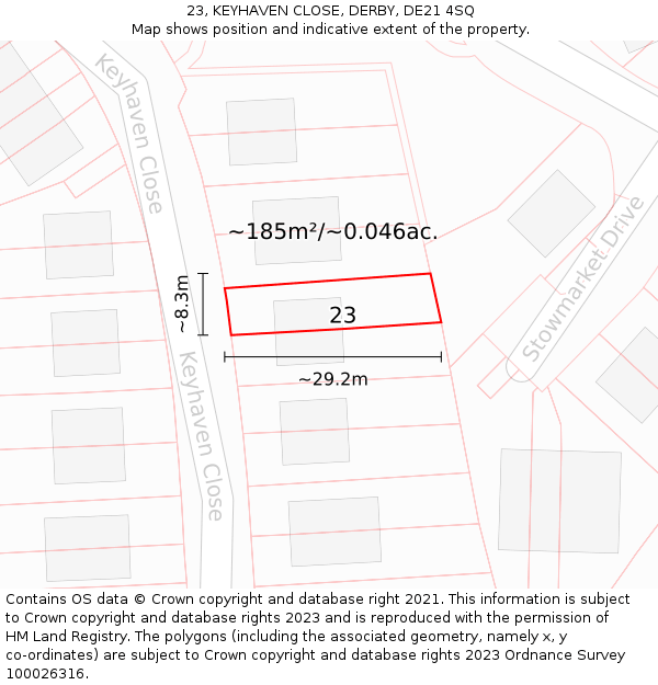 23, KEYHAVEN CLOSE, DERBY, DE21 4SQ: Plot and title map