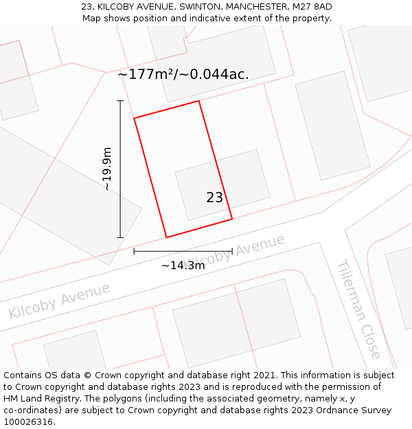 23, KILCOBY AVENUE, SWINTON, MANCHESTER, M27 8AD: Plot and title map