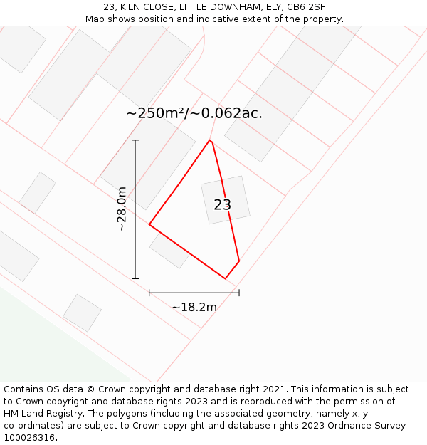 23, KILN CLOSE, LITTLE DOWNHAM, ELY, CB6 2SF: Plot and title map