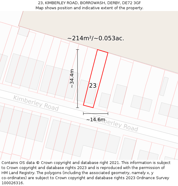 23, KIMBERLEY ROAD, BORROWASH, DERBY, DE72 3GF: Plot and title map