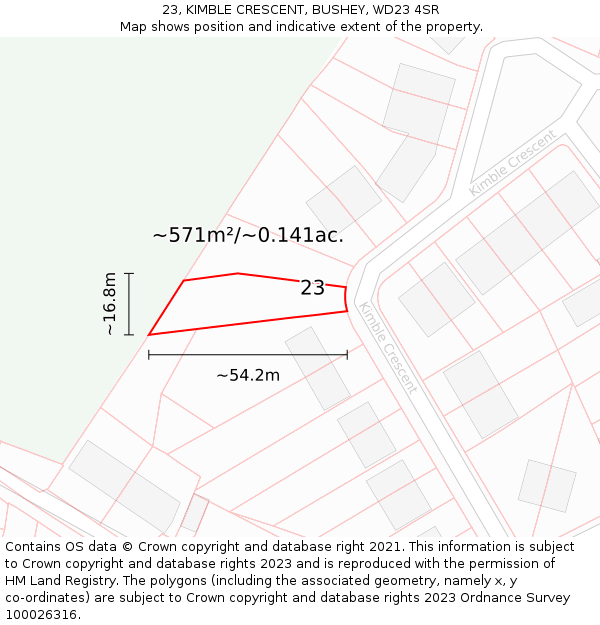 23, KIMBLE CRESCENT, BUSHEY, WD23 4SR: Plot and title map