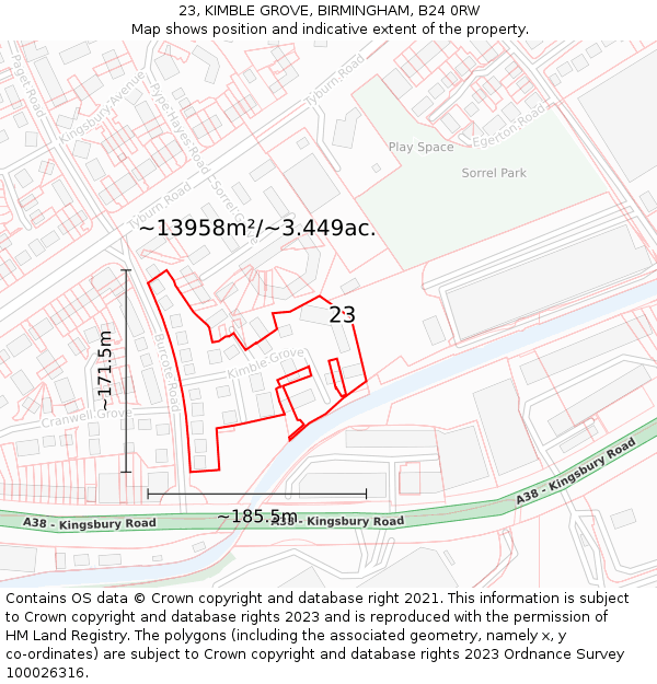 23, KIMBLE GROVE, BIRMINGHAM, B24 0RW: Plot and title map