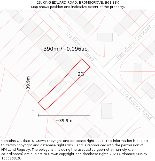 23, KING EDWARD ROAD, BROMSGROVE, B61 8SX: Plot and title map
