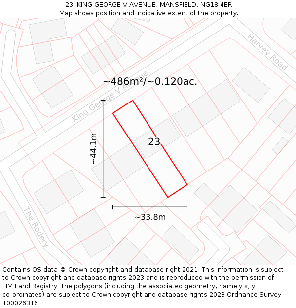 23, KING GEORGE V AVENUE, MANSFIELD, NG18 4ER: Plot and title map