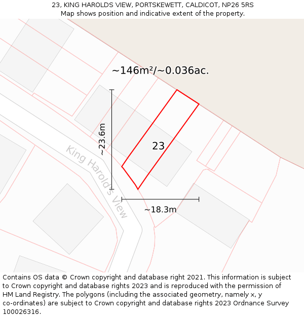 23, KING HAROLDS VIEW, PORTSKEWETT, CALDICOT, NP26 5RS: Plot and title map