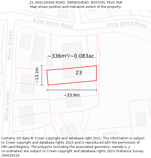 23, KING JOHNS ROAD, SWINESHEAD, BOSTON, PE20 3NR: Plot and title map