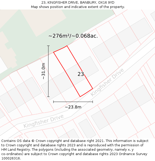 23, KINGFISHER DRIVE, BANBURY, OX16 9YD: Plot and title map