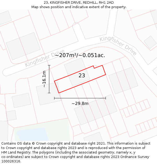 23, KINGFISHER DRIVE, REDHILL, RH1 2AD: Plot and title map