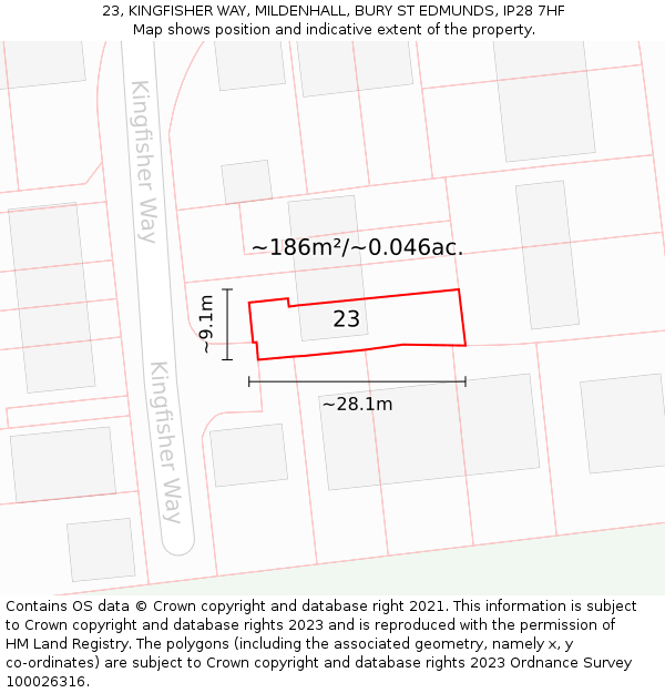 23, KINGFISHER WAY, MILDENHALL, BURY ST EDMUNDS, IP28 7HF: Plot and title map