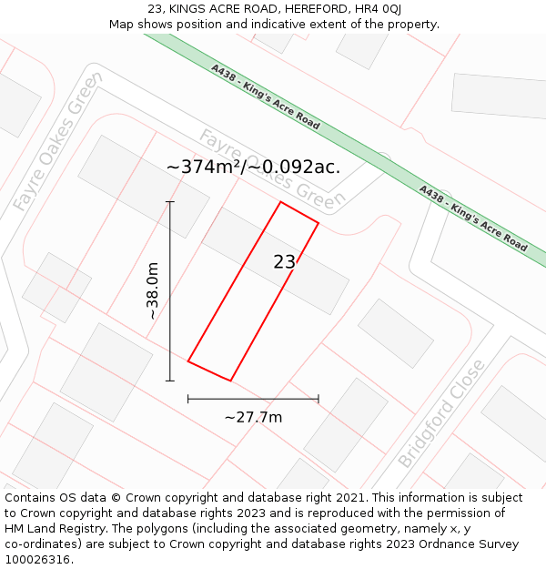23, KINGS ACRE ROAD, HEREFORD, HR4 0QJ: Plot and title map