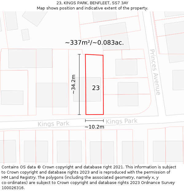 23, KINGS PARK, BENFLEET, SS7 3AY: Plot and title map