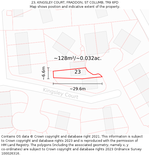 23, KINGSLEY COURT, FRADDON, ST COLUMB, TR9 6PD: Plot and title map