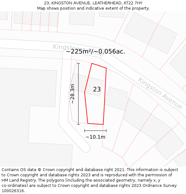 23, KINGSTON AVENUE, LEATHERHEAD, KT22 7HY: Plot and title map