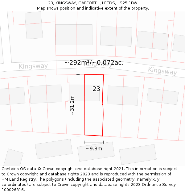 23, KINGSWAY, GARFORTH, LEEDS, LS25 1BW: Plot and title map