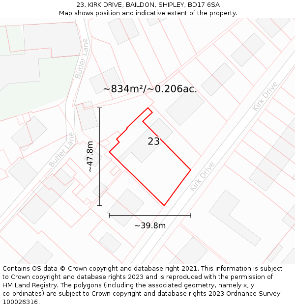 23, KIRK DRIVE, BAILDON, SHIPLEY, BD17 6SA: Plot and title map