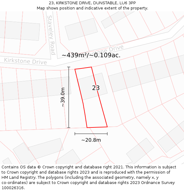 23, KIRKSTONE DRIVE, DUNSTABLE, LU6 3PP: Plot and title map