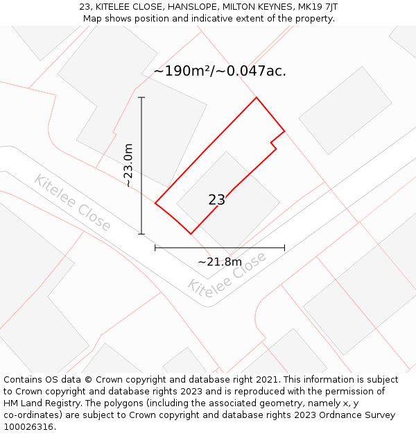 23, KITELEE CLOSE, HANSLOPE, MILTON KEYNES, MK19 7JT: Plot and title map