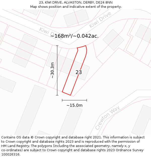 23, KIWI DRIVE, ALVASTON, DERBY, DE24 8NN: Plot and title map