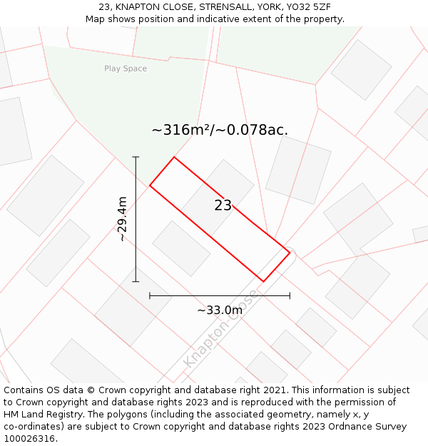 23, KNAPTON CLOSE, STRENSALL, YORK, YO32 5ZF: Plot and title map
