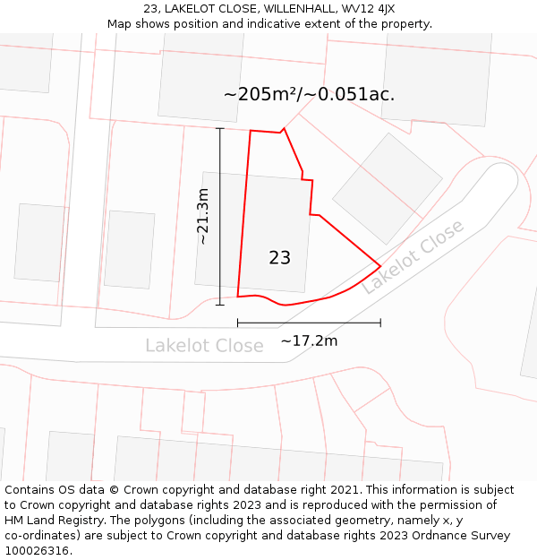23, LAKELOT CLOSE, WILLENHALL, WV12 4JX: Plot and title map