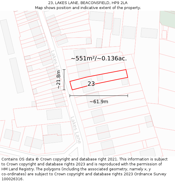 23, LAKES LANE, BEACONSFIELD, HP9 2LA: Plot and title map
