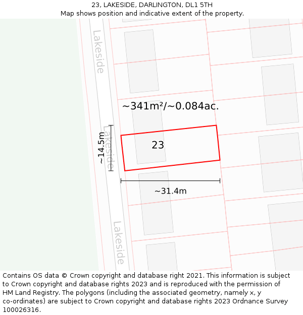 23, LAKESIDE, DARLINGTON, DL1 5TH: Plot and title map