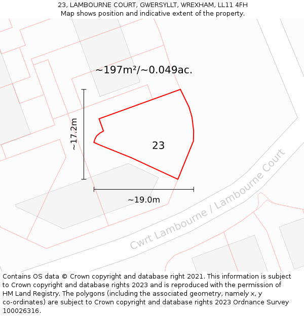 23, LAMBOURNE COURT, GWERSYLLT, WREXHAM, LL11 4FH: Plot and title map