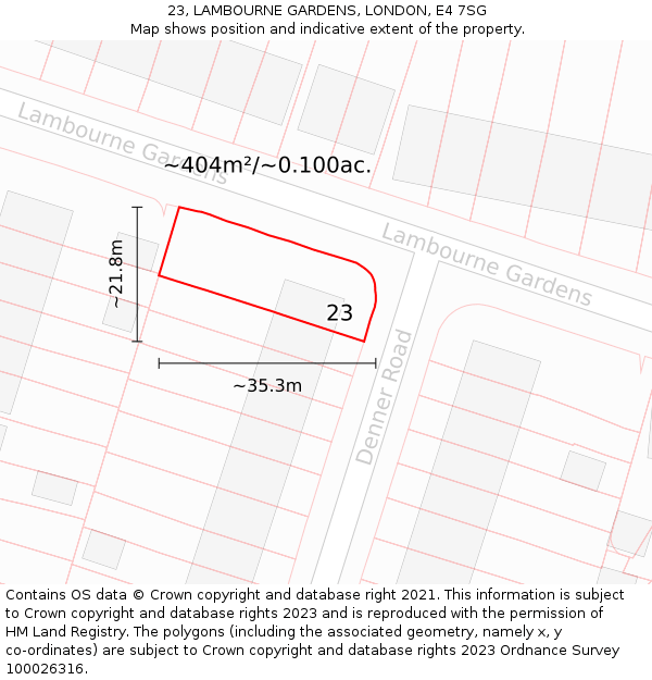 23, LAMBOURNE GARDENS, LONDON, E4 7SG: Plot and title map