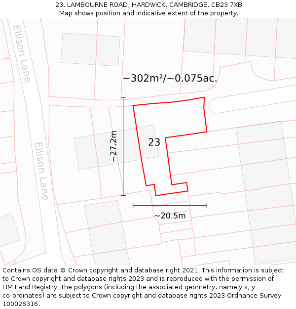 23, LAMBOURNE ROAD, HARDWICK, CAMBRIDGE, CB23 7XB: Plot and title map