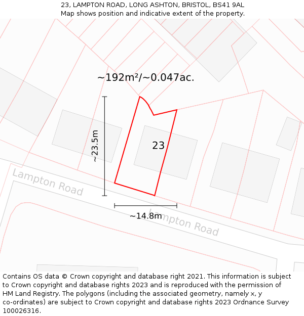 23, LAMPTON ROAD, LONG ASHTON, BRISTOL, BS41 9AL: Plot and title map