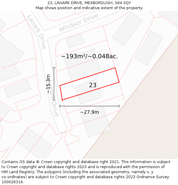 23, LANARK DRIVE, MEXBOROUGH, S64 0QY: Plot and title map