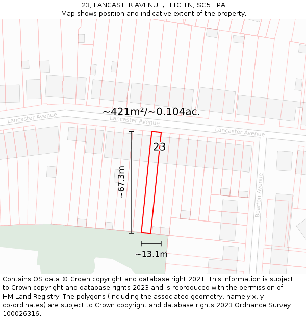 23, LANCASTER AVENUE, HITCHIN, SG5 1PA: Plot and title map