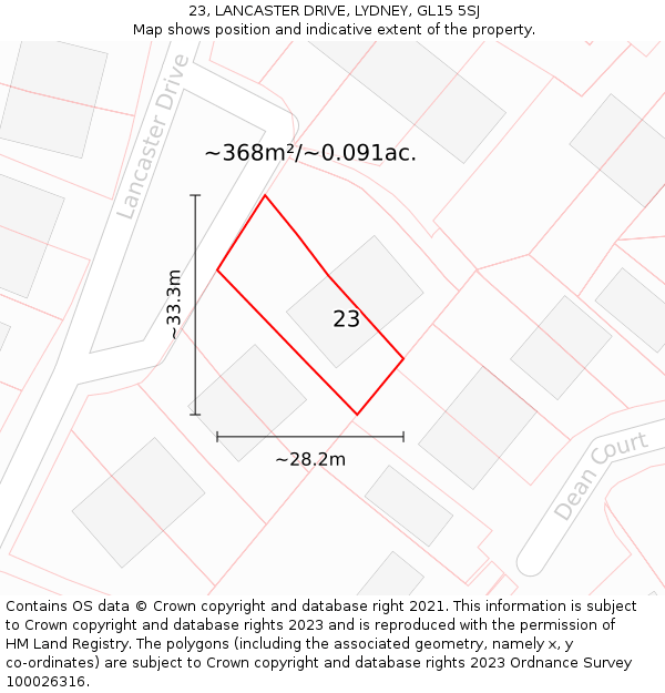23, LANCASTER DRIVE, LYDNEY, GL15 5SJ: Plot and title map