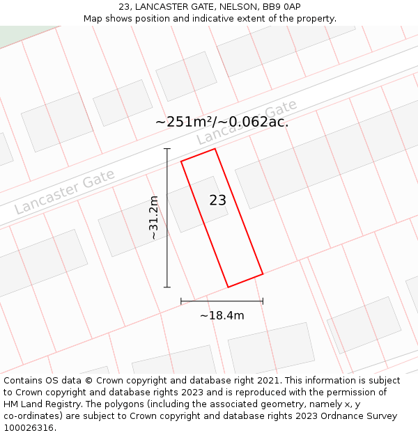 23, LANCASTER GATE, NELSON, BB9 0AP: Plot and title map
