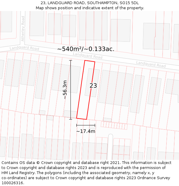 23, LANDGUARD ROAD, SOUTHAMPTON, SO15 5DL: Plot and title map