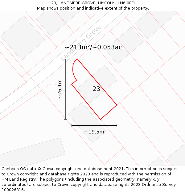23, LANDMERE GROVE, LINCOLN, LN6 0PD: Plot and title map