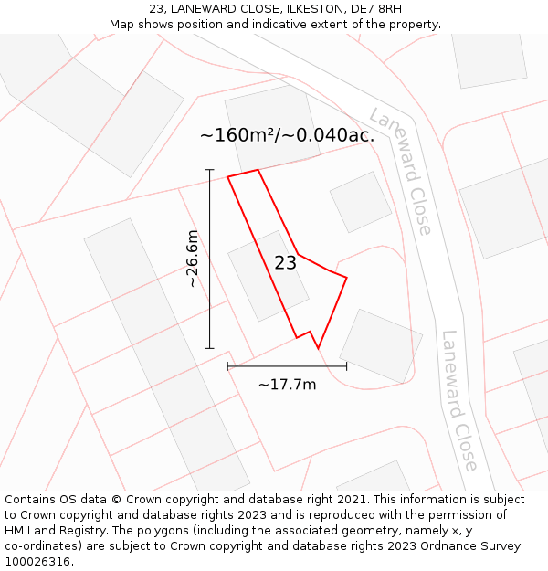 23, LANEWARD CLOSE, ILKESTON, DE7 8RH: Plot and title map