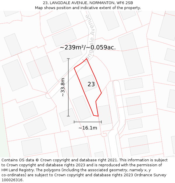 23, LANGDALE AVENUE, NORMANTON, WF6 2SB: Plot and title map